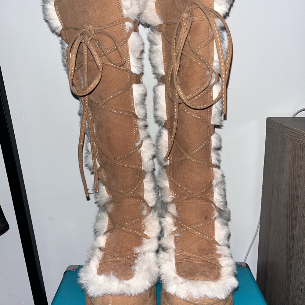 Demonia camel colored suede boots